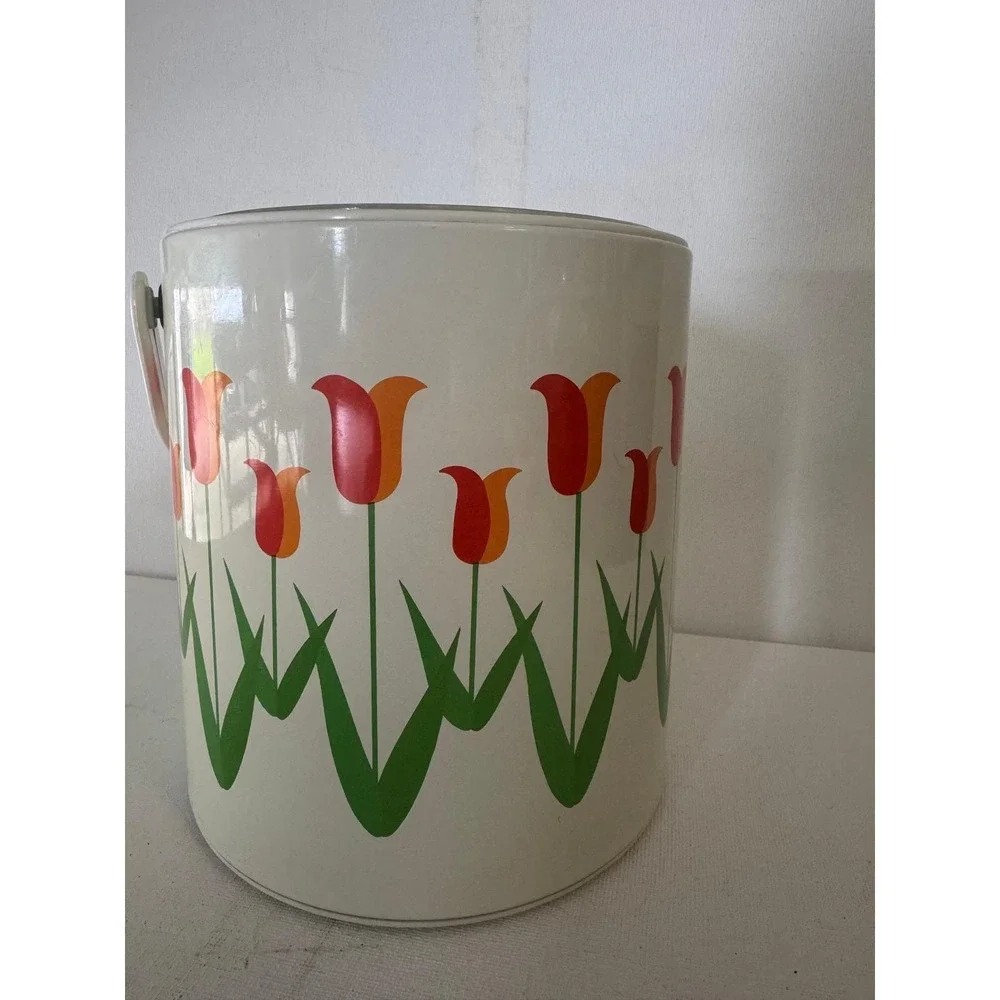 Vintage Phoenix Ice Bucket 1970s Spring Tulip Insulated Lucite Lid Cream Barware